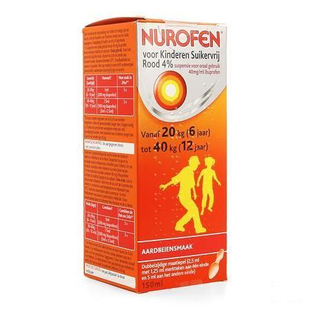 Nurofen Kind Suikervrij 4% Aardbei Orale Suspensie 150 ml