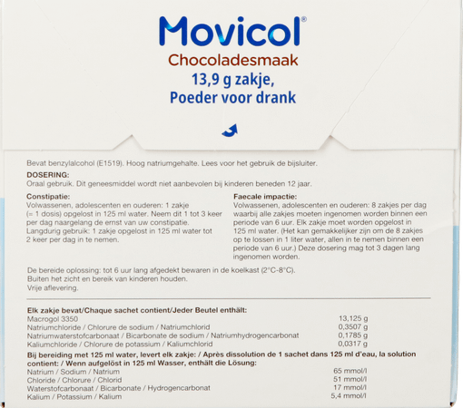 Movicol Chocolade Smaak Zakjes 20 X 13,7g 