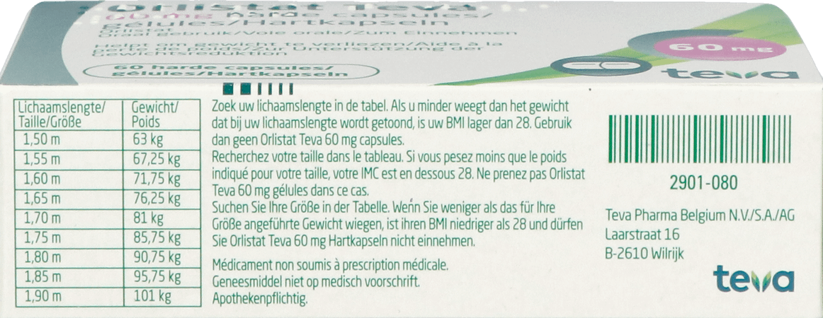 Orlistat Teva Capsule Dure 60 X 60 mg 