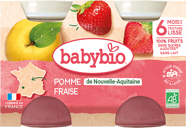 Babybio Bipack Appel-Aardbei +6M 2X130g 51093