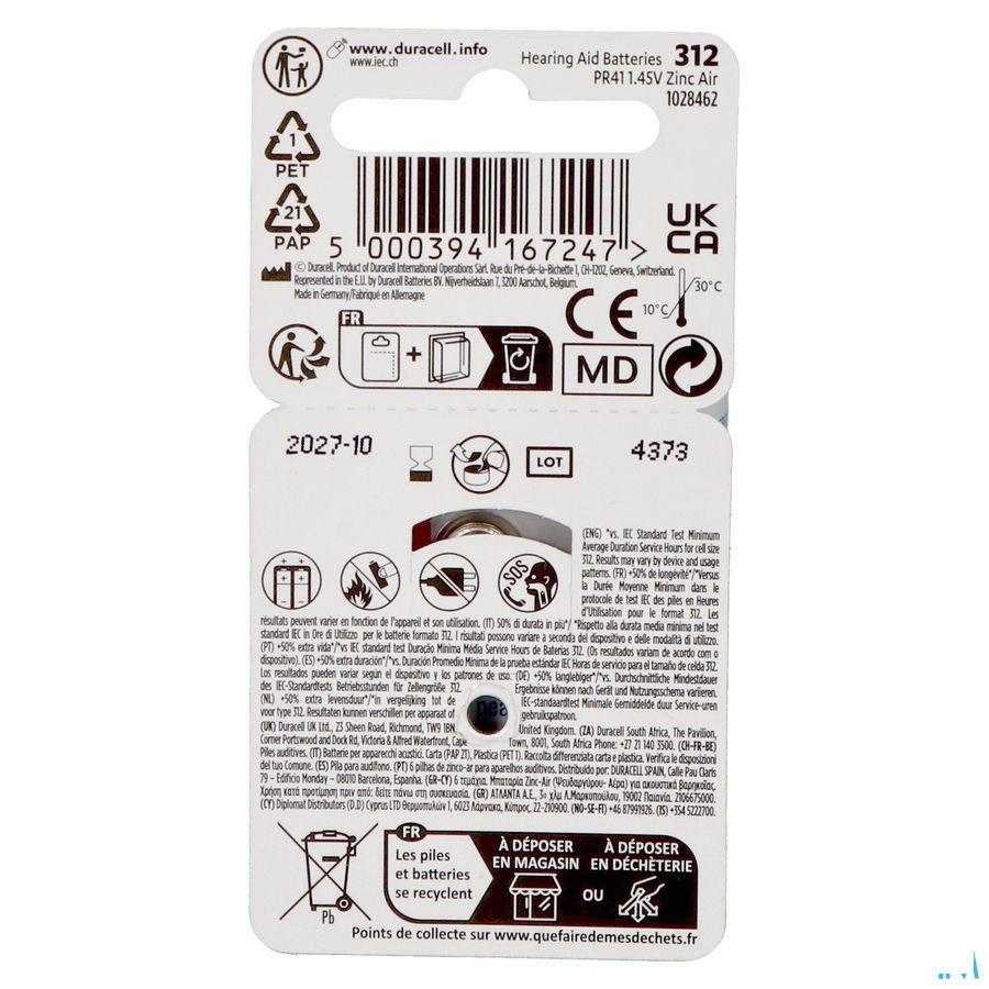 Duracell Easytab Pile Auditive Da312 6 Brun