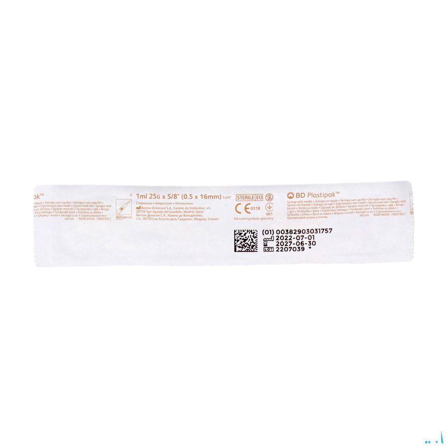 Bd Plastipak Spuit+Nld Tuberc.1  ml 25G 5/8 1 303175