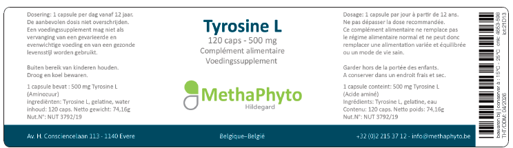 Tyrosine L 500 mg 120 Capsule Hildegard  -  Methaphyto