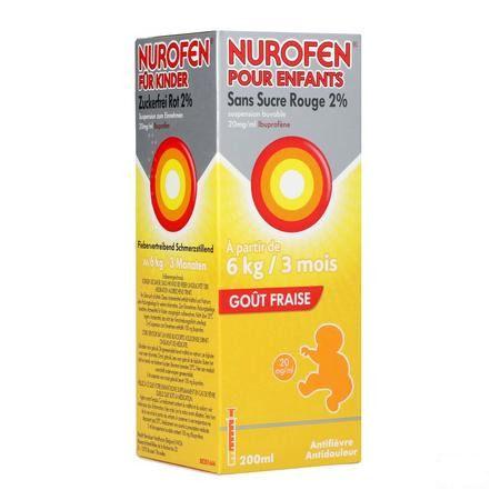 Nurofen Kind Suikervrij Aardbei 2 % 200 ml