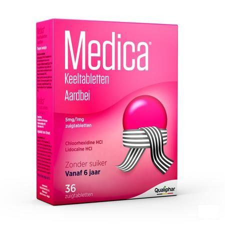 Medica Keeltabletten Aardbei Zuigtabl 36