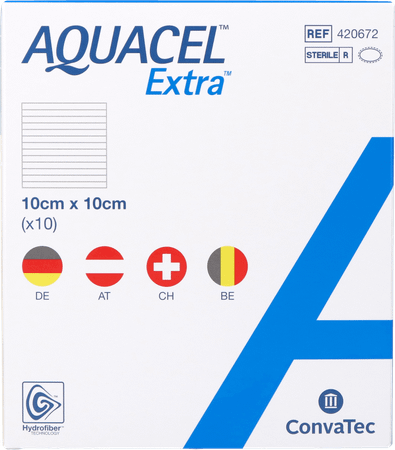 Aquacel Extra Verband Hydrofiber + versterk. 10x10cm 10  -  Convatec