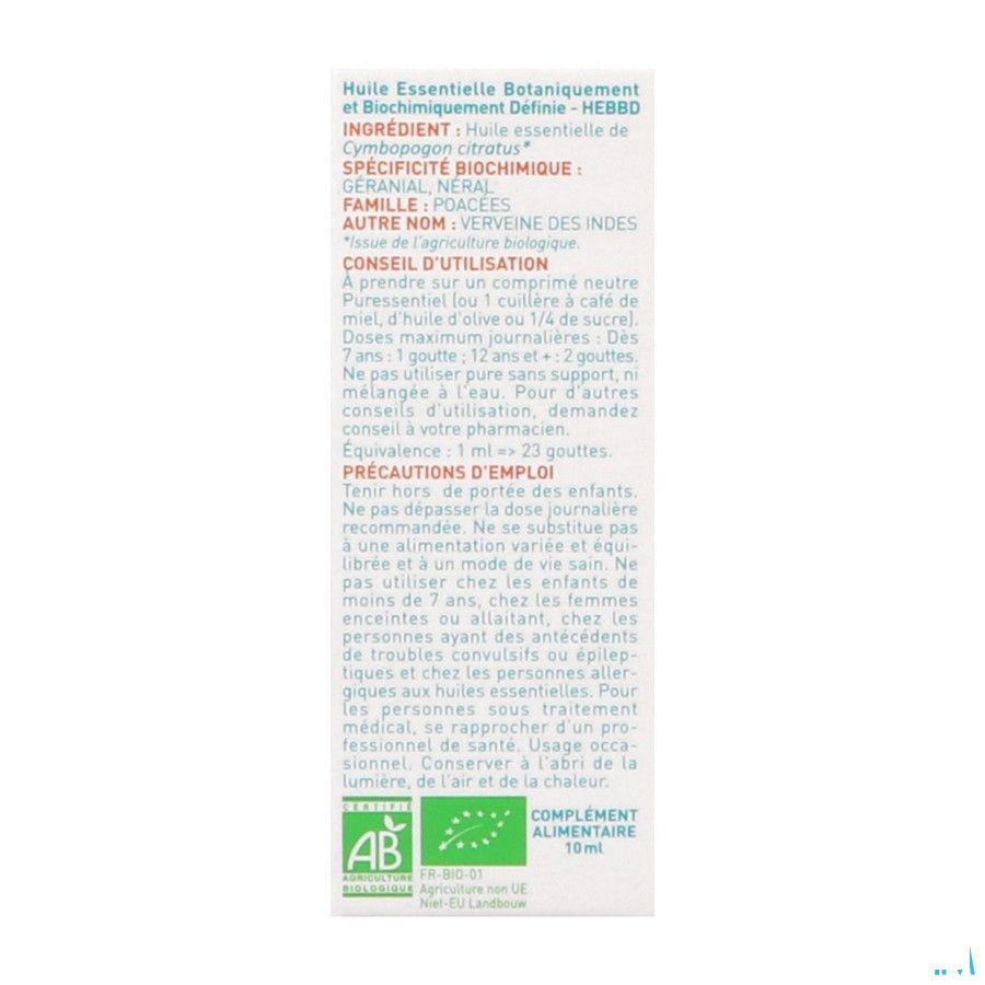 Puressentiel Eo Lemongrass Bio Essentiele Olie 10 ml  -  Puressentiel