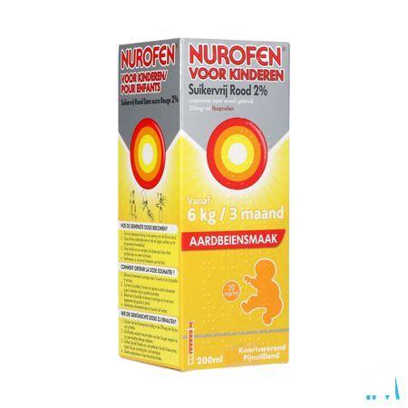 Nurofen Kind Suikervrij Aardbei 2 % 200 ml